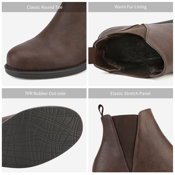 Chunky Low Heel Ankle Booties - BROWN PU - 5